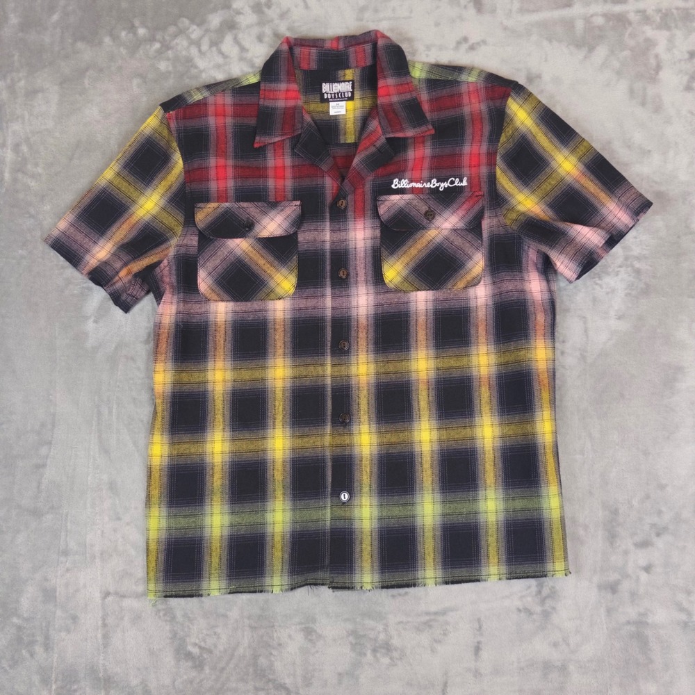 Billionaire Boys Club Plaid Shirt Mens M Multicolor Ombre Short Sleeve Street